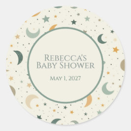 Pegatina Redonda Moon and Stars Boho Baby Adoption Shower