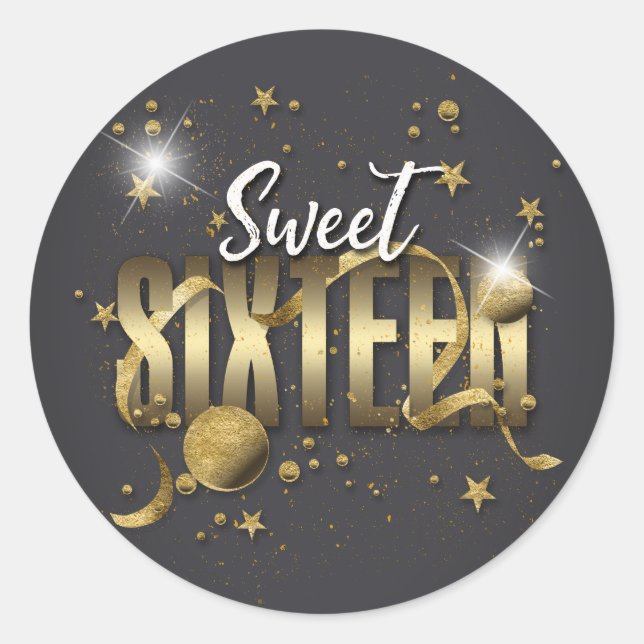 Pegatina Redonda Moon and Stars Sweet 16 Gold/Blk ID788 (Anverso)