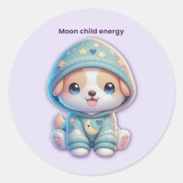 Pegatina Redonda Moon Child Energy Dog Sticker
