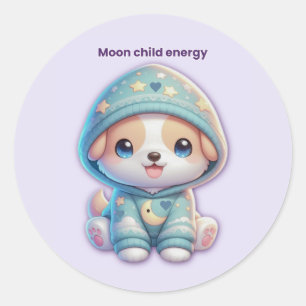 Pegatina Redonda Moon Child Energy Dog Sticker