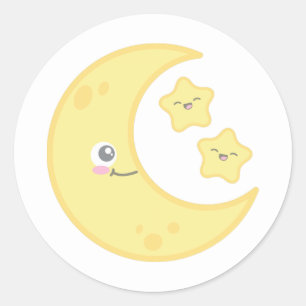 Pegatina Redonda Moon de Kawaii y Pegatinas de estrellas