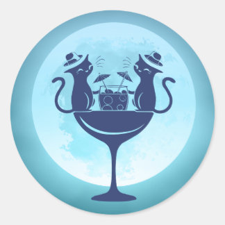 Pegatina Redonda Moon Have Cocktails Fiestas Gatos