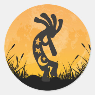 Pegatina Redonda Moon Kokopelli