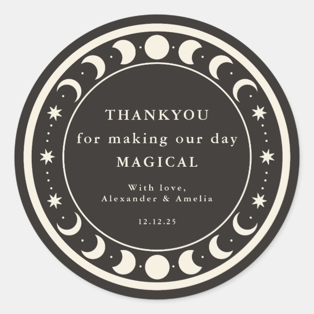 Pegatina Redonda Moon Phases boho Celestial Wedding favor de gracia (Anverso)