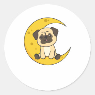 Pegatina Redonda Moon Pug Animales Lunares Cute Animales Kawaii
