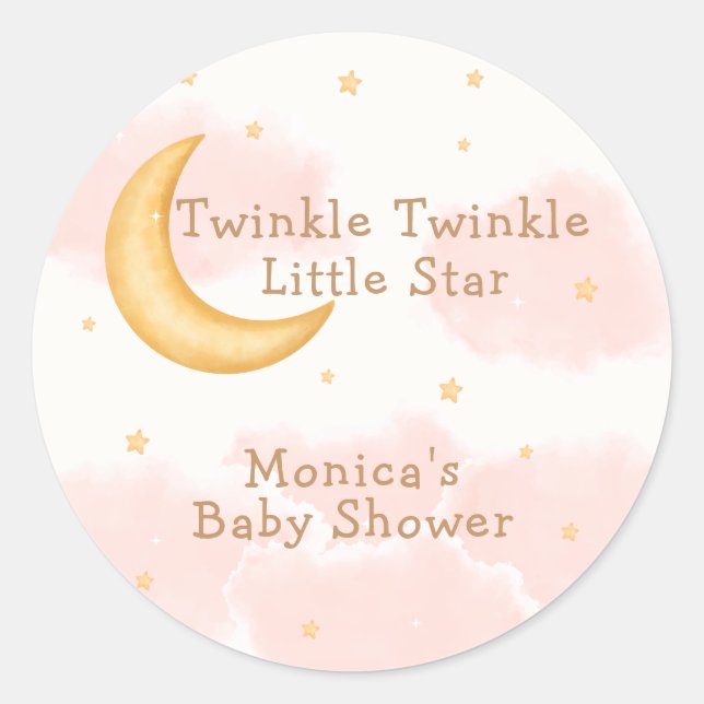 Pegatina Redonda Moon Stars Twinkle Twinkle Girl Baby Shower (Anverso)