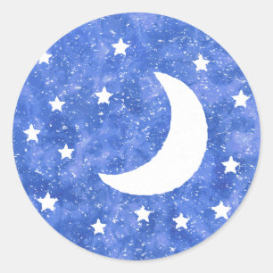 Pegatina Redonda Moon Stars Watercolour Decour Old Print
