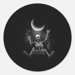 Pegatina Redonda Moon Swinging Skeleton Rock Y Rollo Halloween Roc