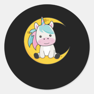Pegatina Redonda Moon Unicornio de Moon Unicornio Buenas Noches