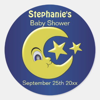 Pegatina Redonda Moon With Stars Baby Shower