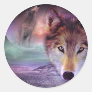 Pegatina Redonda Moon Wolf