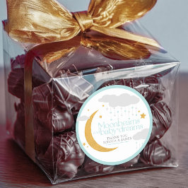 Pegatina Redonda Moonbeams and baby dreams baby shower blue