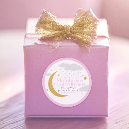 Pegatina Redonda Moonbeams and baby dreams baby shower pink thanks