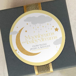 Pegatina Redonda Moonbeams and baby dreams baby shower yellow