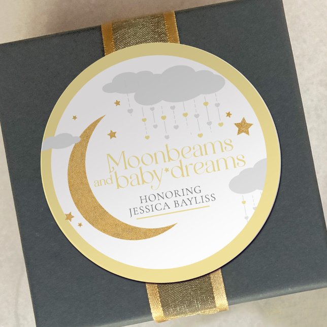 Pegatina Redonda Moonbeams and baby dreams baby shower yellow (Subido por el creador)