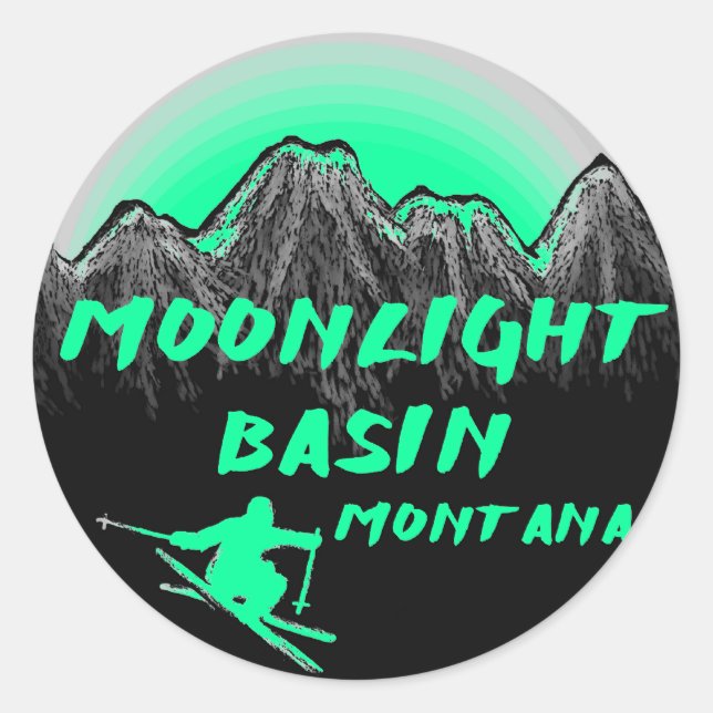 Pegatina Redonda Moonlight Basin Montana ski (Anverso)