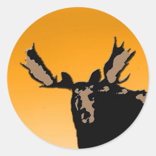 Pegatina Redonda Moose al atardecer - Original Wildlife Art