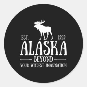 Pegatina Redonda Moose Alaska La Última Frontera Del Oso Alaska