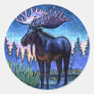Pegatina Redonda Moose At Dawn