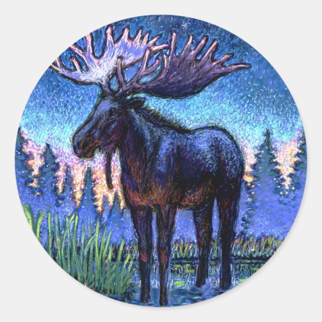 Pegatina Redonda Moose At Dawn (Anverso)