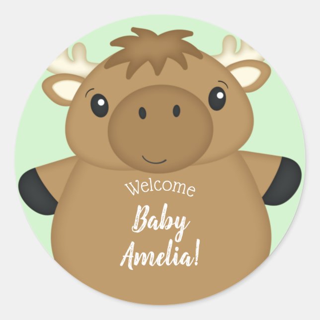 Pegatina Redonda Moose Baby Shower (Anverso)
