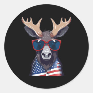 Pegatina Redonda Moose con bandera patriótica de Estados Unidos Ind
