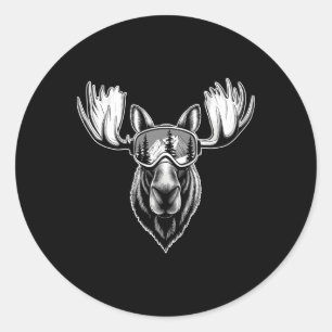 Pegatina Redonda Moose Con Goggles De Esquí Esquí Snowboard Inviern