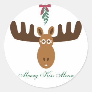 Pegatina Redonda Moose Head_Mooseltoe_Merry Kiss Moose