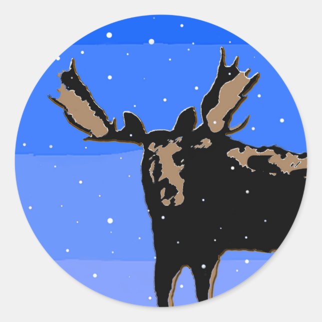 Pegatina Redonda Moose in Winter - Original Wildlife Art (Anverso)