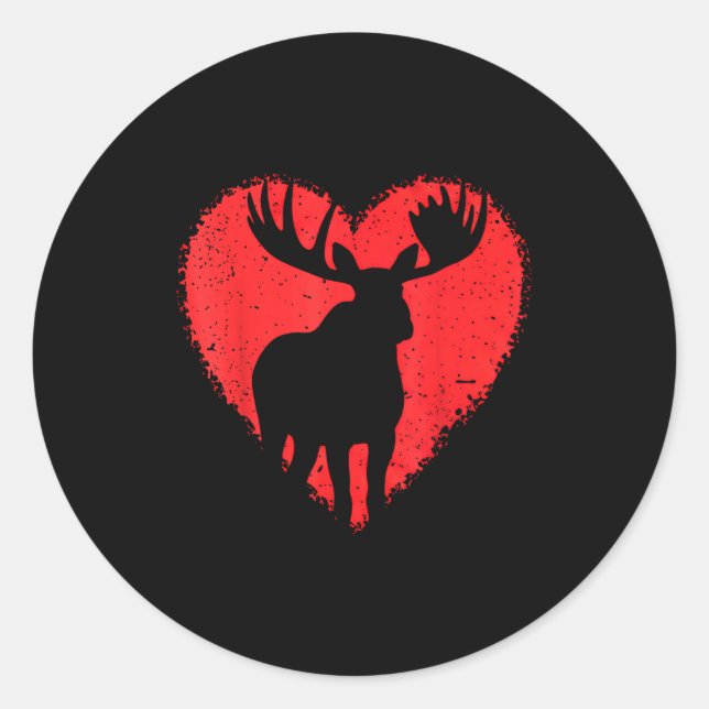 Pegatina Redonda Moose Lover Valentines Day Cute Red Heart Wild Ani (Anverso)