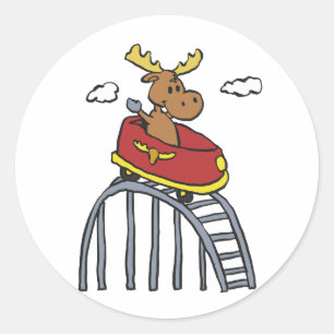 Pegatina Redonda Moose on Roller Coaster elegir color de fondo