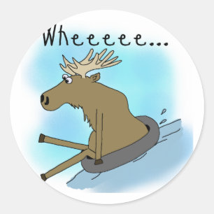Pegatina Redonda Moose Snow Tubing
