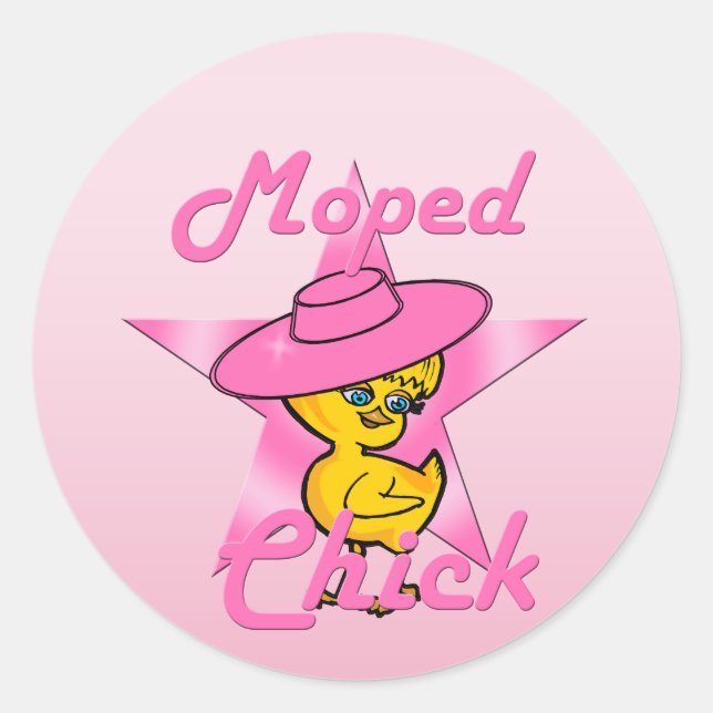 Pegatina Redonda Moped Chick #8 (Anverso)