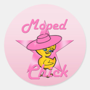 Pegatina Redonda Moped Chick #8