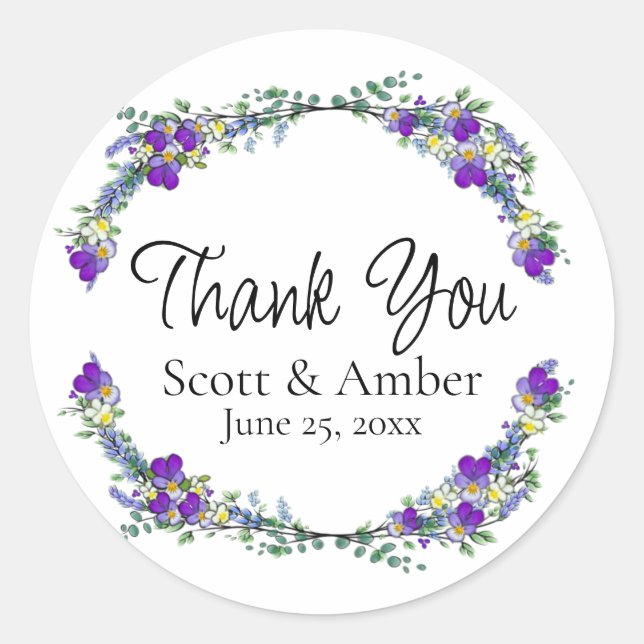 Pegatina Redonda Morada acuática violeta Lavanda Eucalyptus (Anverso)