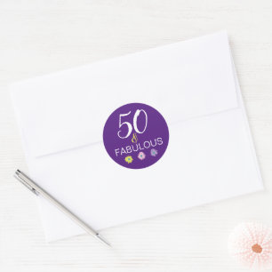 Pegatina Redonda Morado 50 y Divertida Fun Daisy