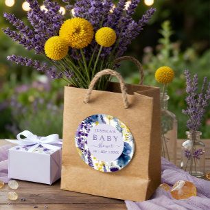 Pegatina Redonda Morado amarillo acuarela Flora silvestre Baby Show