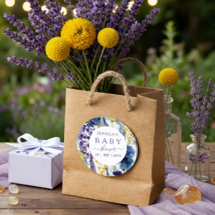 Pegatina Redonda Morado amarillo acuarela Flora silvestre Baby Show