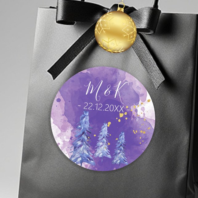 Pegatina Redonda Morado Árbol de Navidad Golden Snowflakes (Subido por el creador)