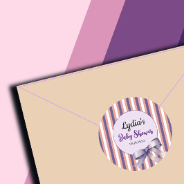 Pegatina Redonda Morado Bow Lines Baby Shower moderno