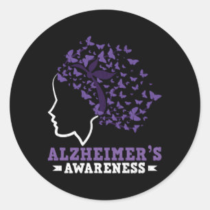 Pegatina Redonda Morado De La Conciencia De Alzheimer
