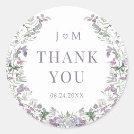 Pegatina Redonda Morado floral wreath boho garden boda gracias