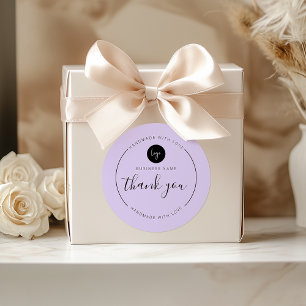 Pegatina Redonda Morado Gracias hecho a mano con amor