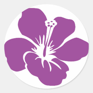 Pegatina Redonda Morado Hibiscus Tropical Wedding Favor de los Pega