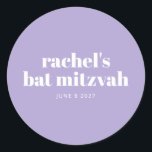 Pegatina Redonda Morado moderno en el mural Mitzvah Lavender<br><div class="desc">Pegatina de redondeo personalizado morado del murciélago moderno Mitzvah Lavender</div>