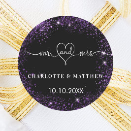 Pegatina Redonda Morado negro mr boda del corazón