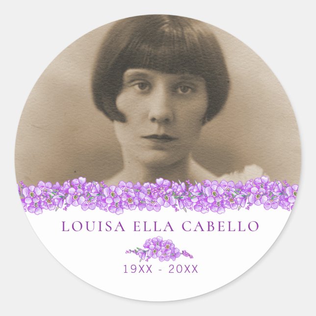Pegatina Redonda Morado olvido-me-not de la costumbre del memorial  (Anverso)