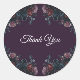 Pegatina Redonda Morado oscuro Floral Elegante Boda Maroon Mauve
