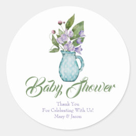 Pegatina Redonda Morado Sweet Pea Flowers Baby Shower Gracias Cla