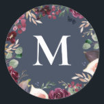Pegatina Redonda Morado y rosa acuarela floral inicial<br><div class="desc">Diseño de la comunión de color morado y rosa. Parte de una colección.</div>
